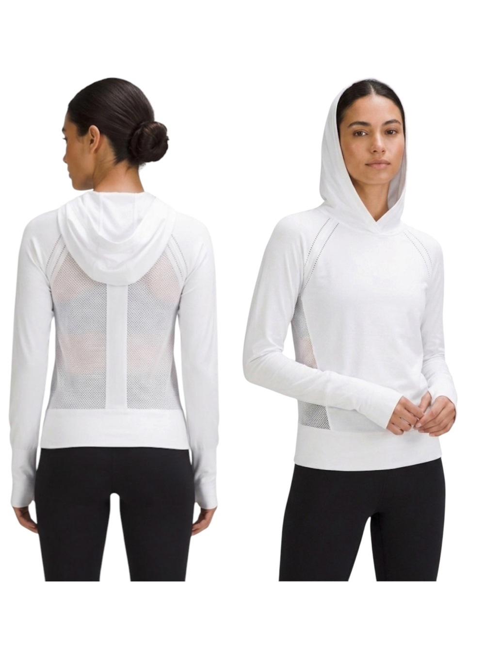 Fabletics Lightweight White Hooded Mesh-Back Women's Top Size Medium Athletic